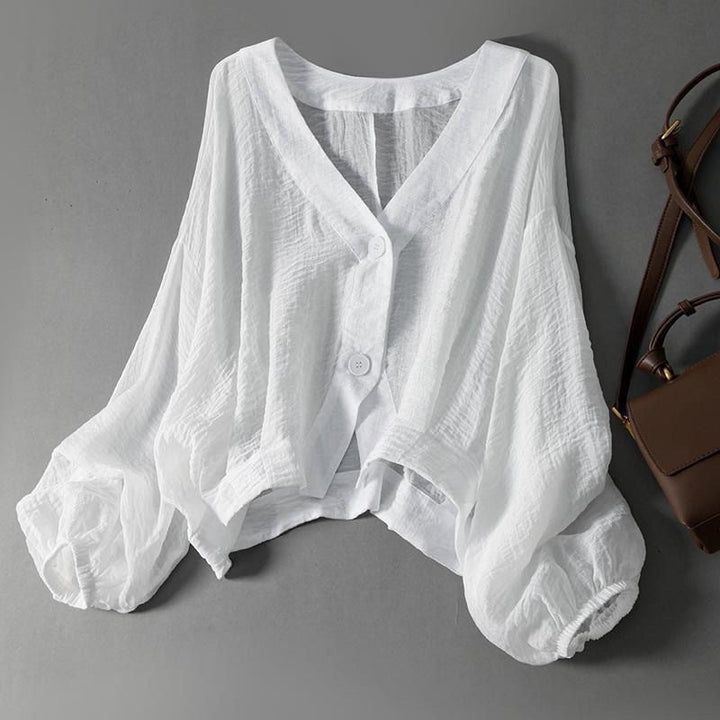 Batwing Sleeve Cotton-Linen Blouse