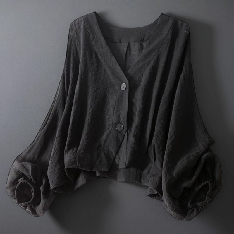 Batwing Sleeve Cotton-Linen Blouse