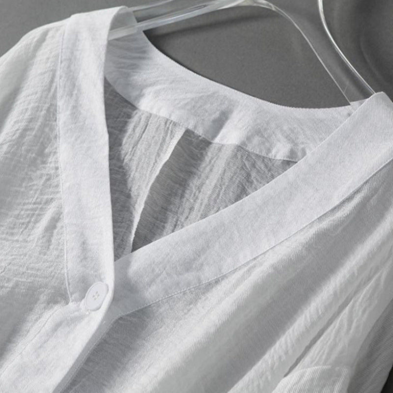 Batwing Sleeve Cotton-Linen Blouse