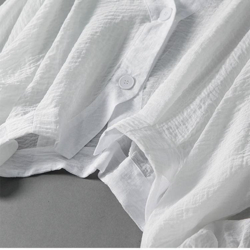 Batwing Sleeve Cotton-Linen Blouse
