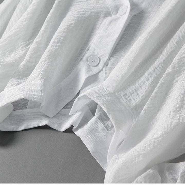 Batwing Sleeve Cotton-Linen Blouse