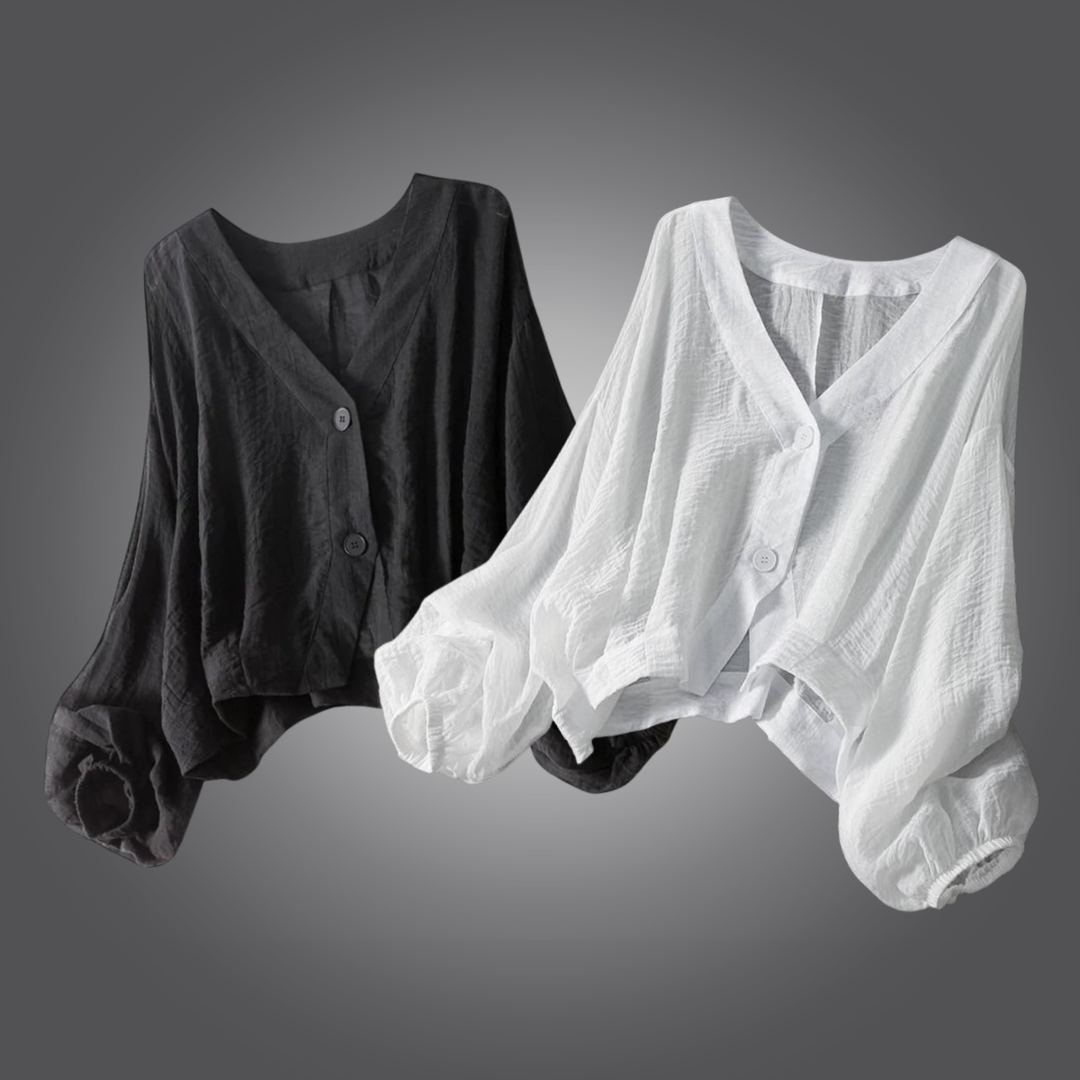 Batwing Sleeve Cotton-Linen Blouse