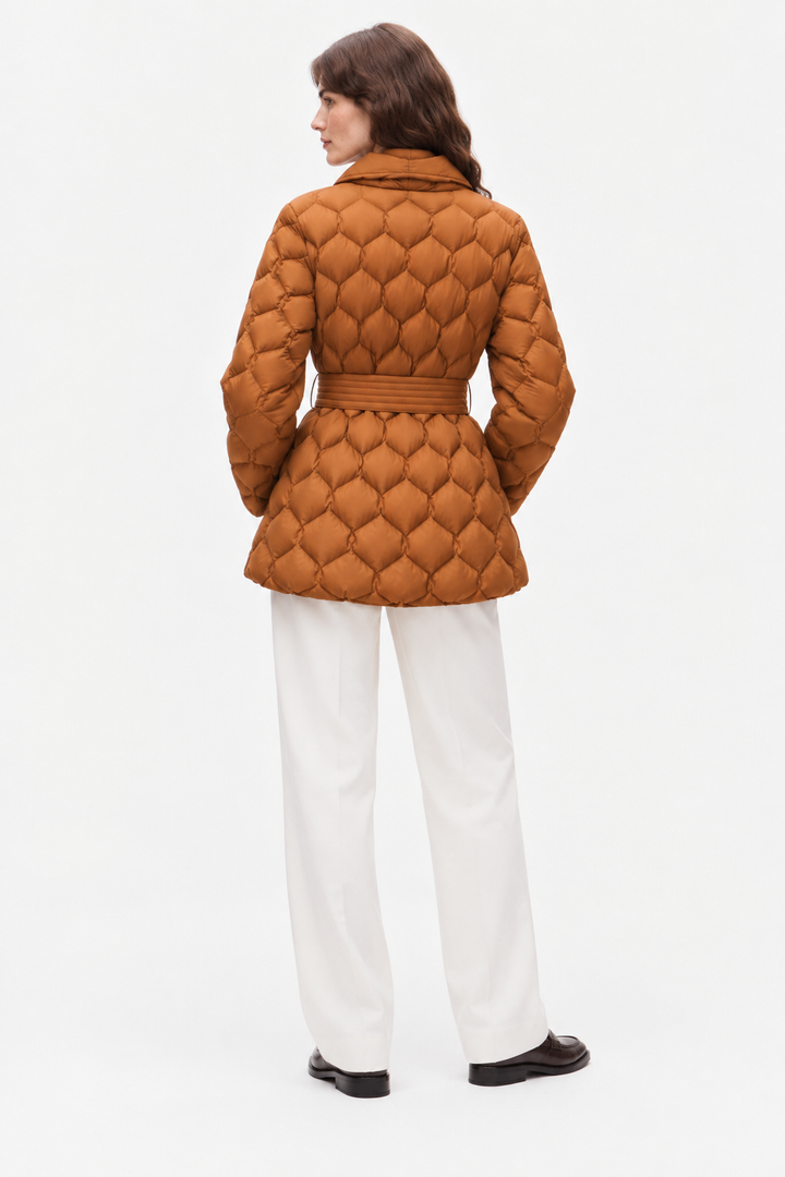 Belted quilted down coat