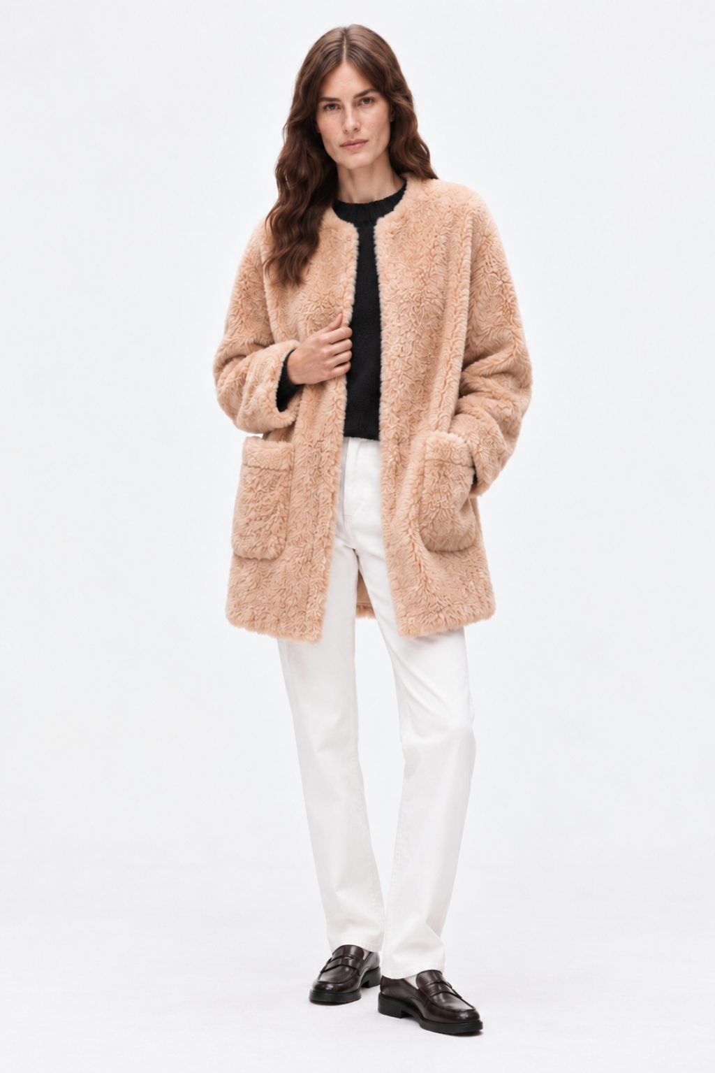 Luxurious soft shearling fur coat