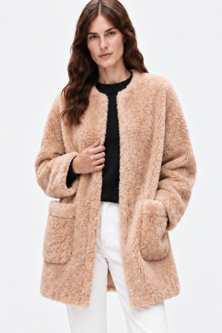 Luxurious soft shearling fur coat