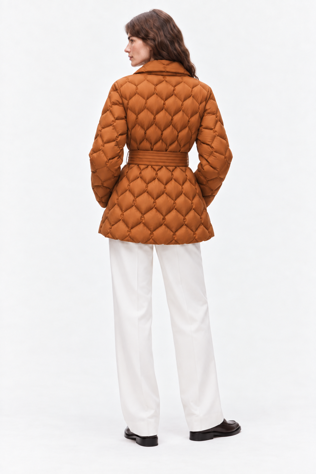 Belted quilted down coat