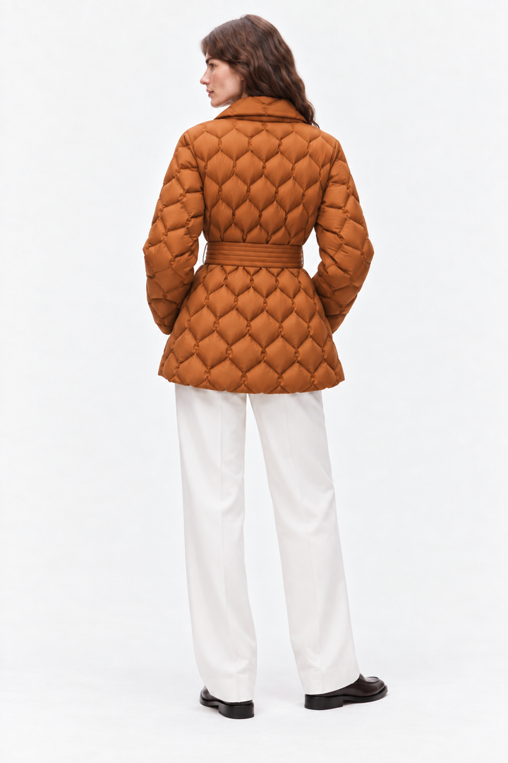 Belted quilted down coat