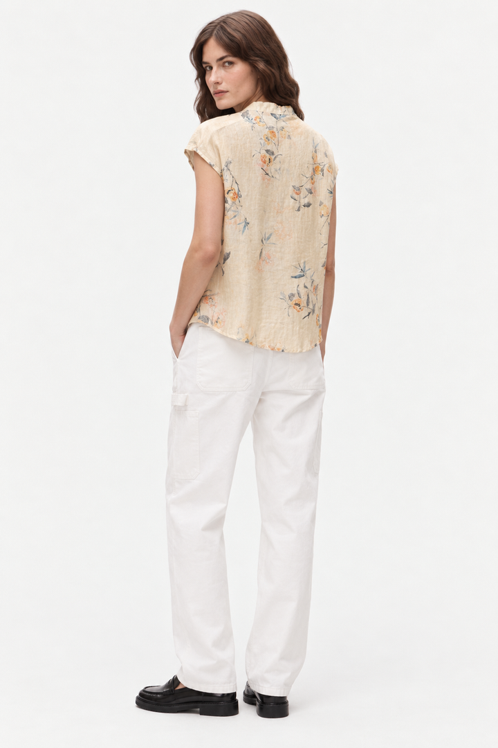 Floral linen mandarin blouse