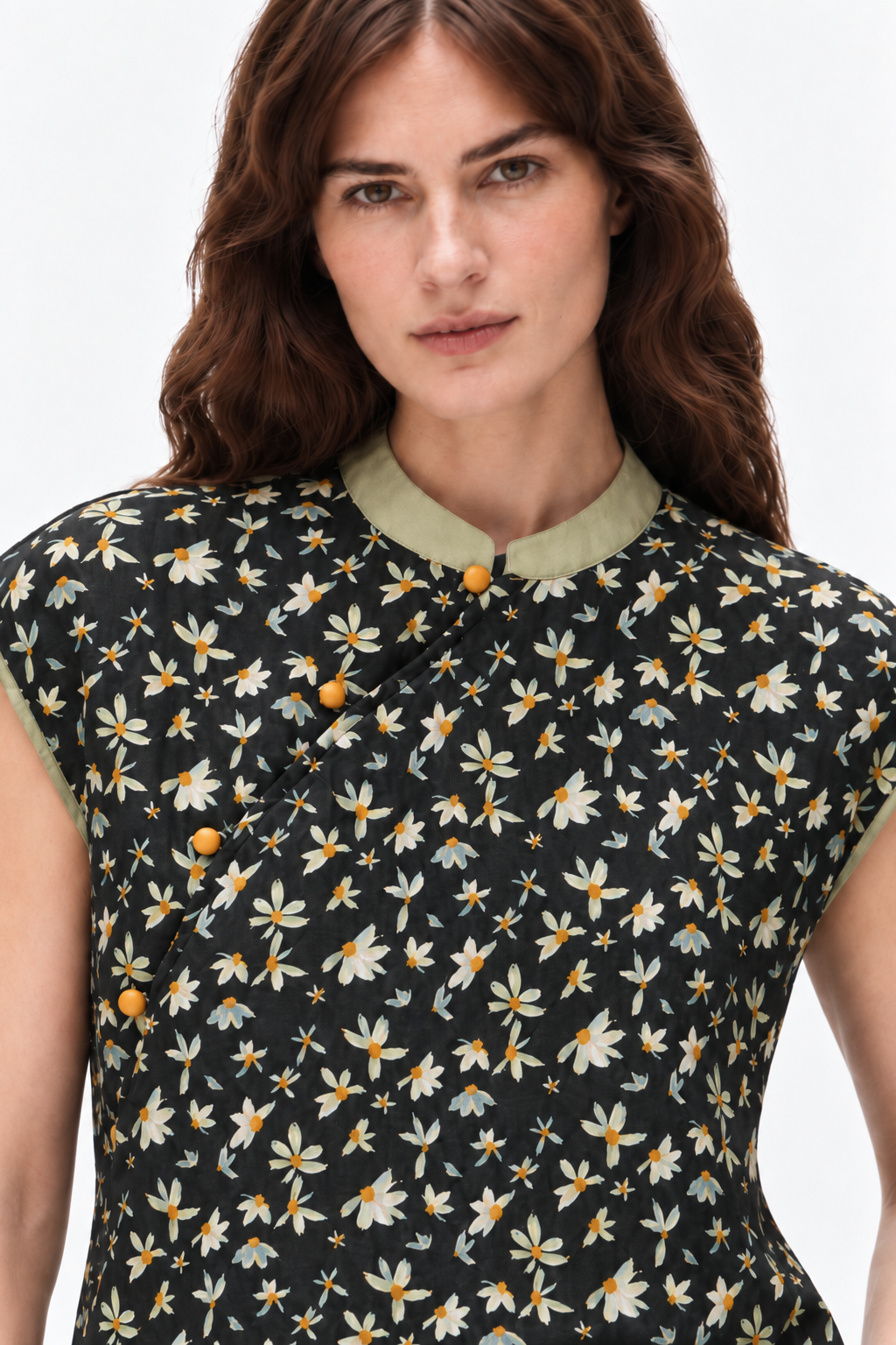 Floral linen mandarin blouse