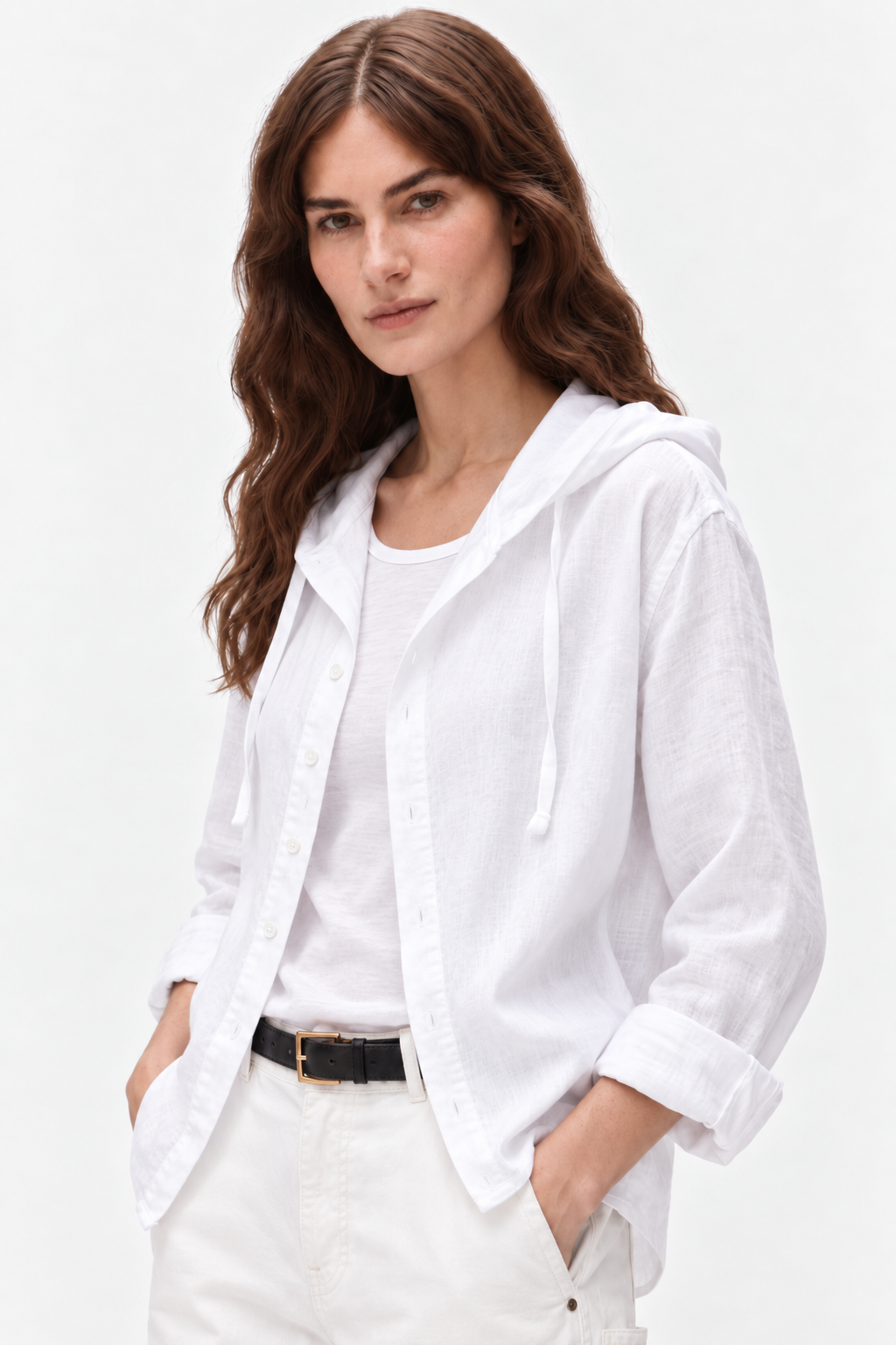 Contemporary gossamer linen hoodie