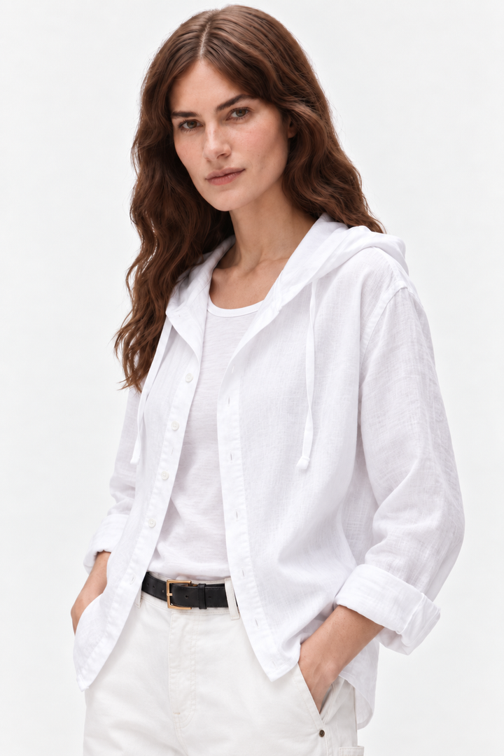 Contemporary gossamer linen hoodie