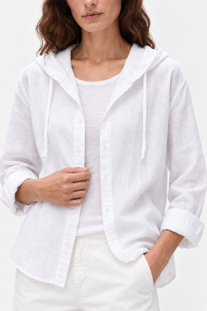 Contemporary gossamer linen hoodie