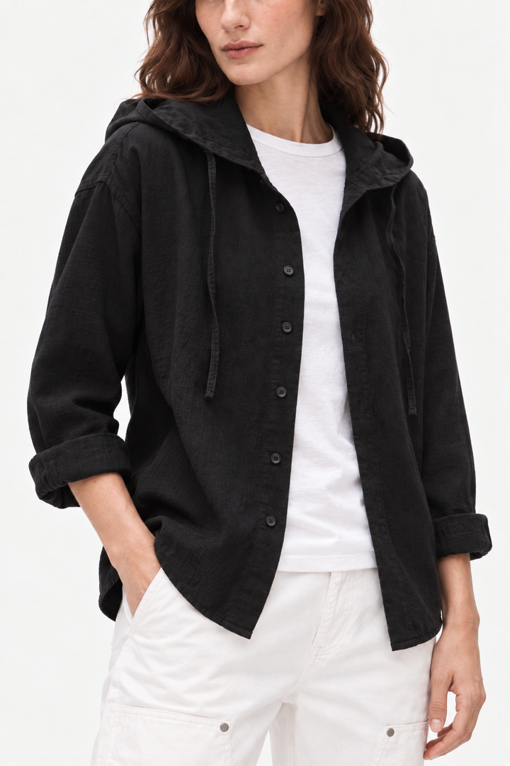 Contemporary gossamer linen hoodie