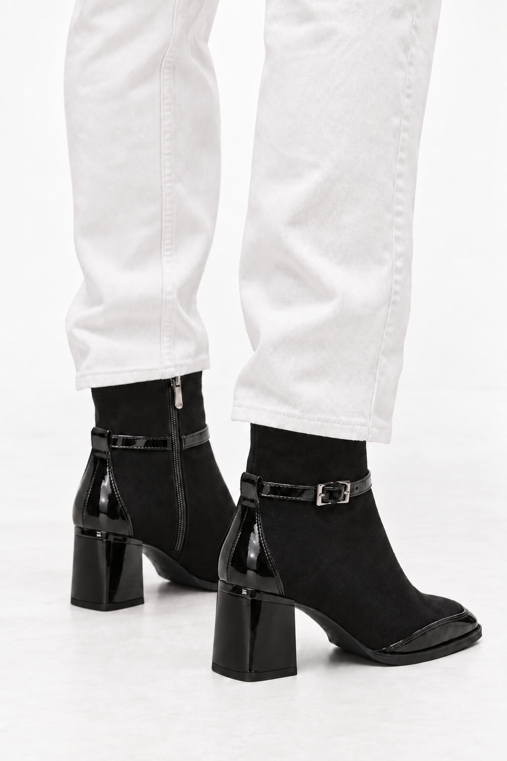 Suede square-toe buckle boots