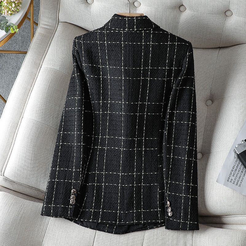 Double-Breasted Plaid Cotton Blazer