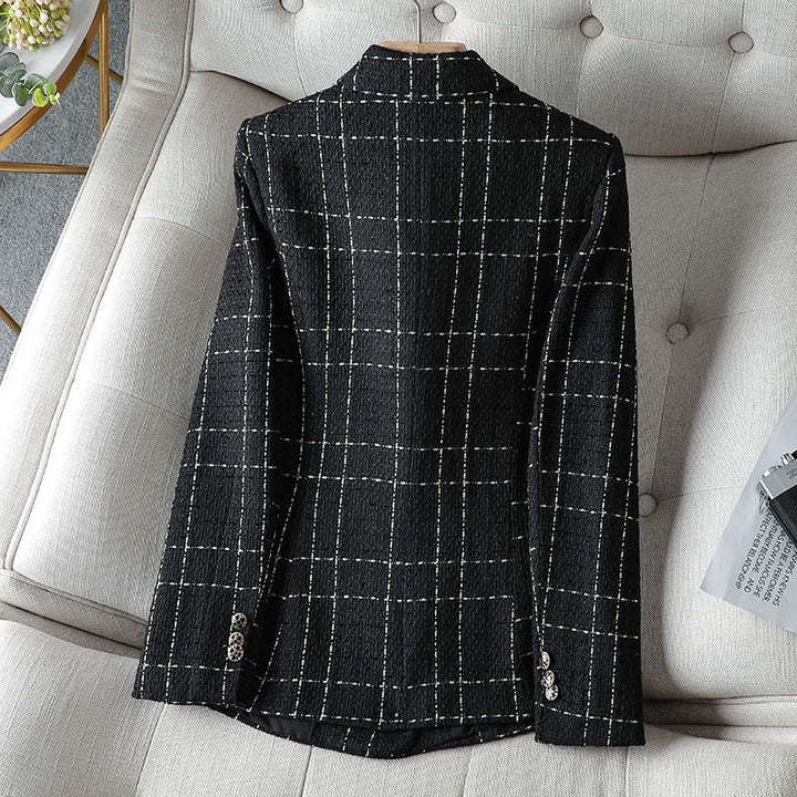 Double-Breasted Plaid Cotton Blazer