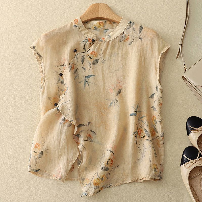 Floral Sleeveless Linen Top