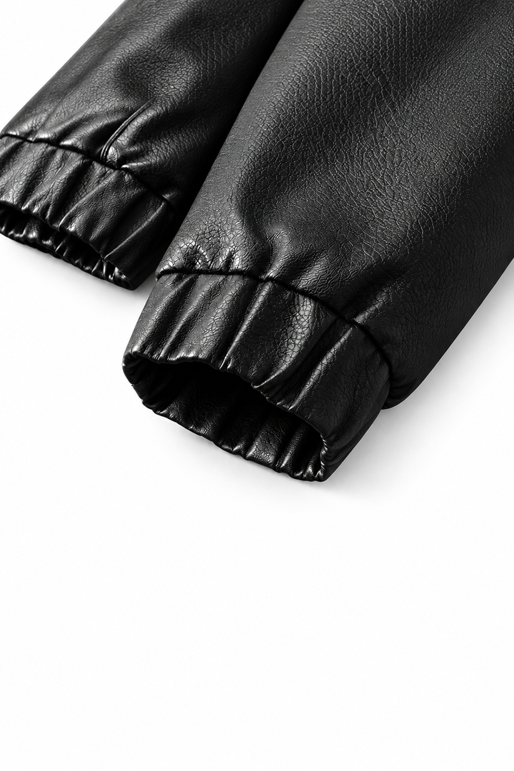 Leather Hooded Jacket – Drawstring Hood & Light Wind Coverage