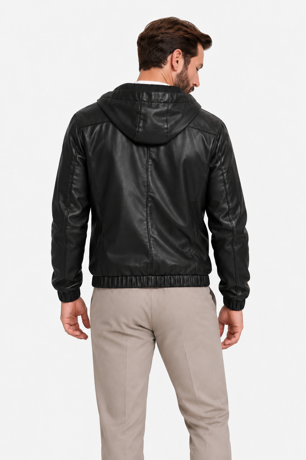Leather Hooded Jacket – Drawstring Hood & Light Wind Coverage