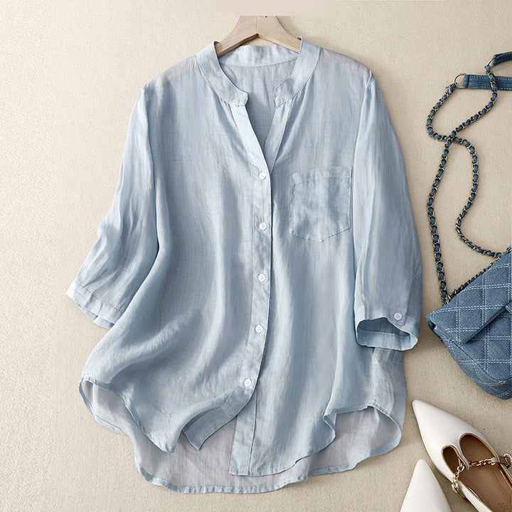 Mandarin Collar Linen Shirt