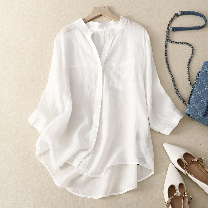 Mandarin Collar Linen Shirt