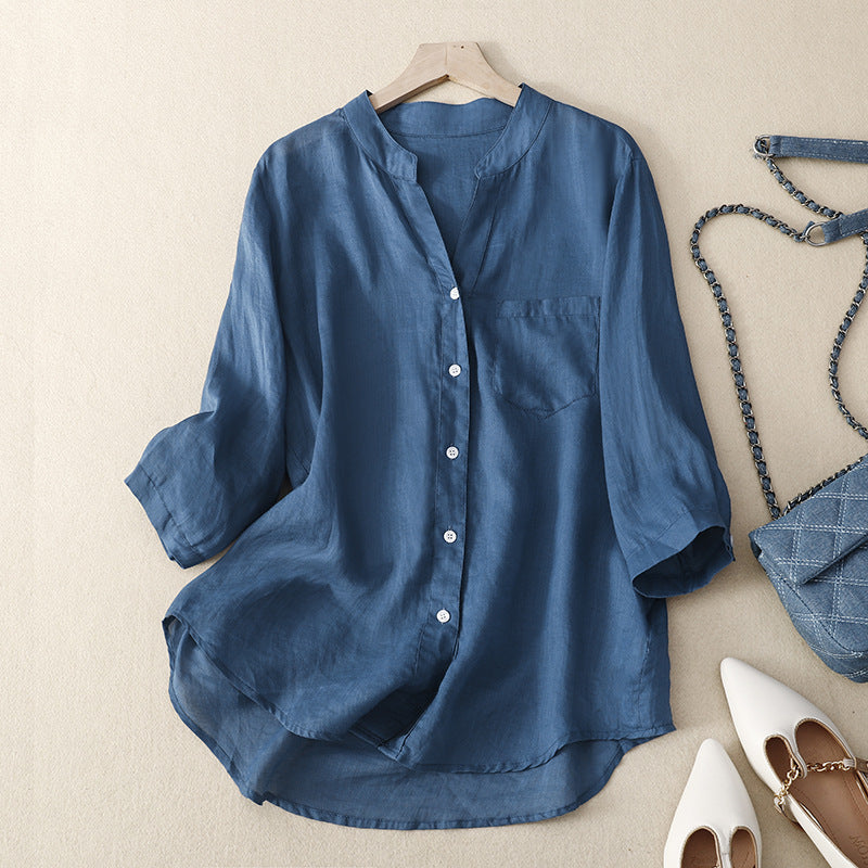 Mandarin Collar Linen Shirt