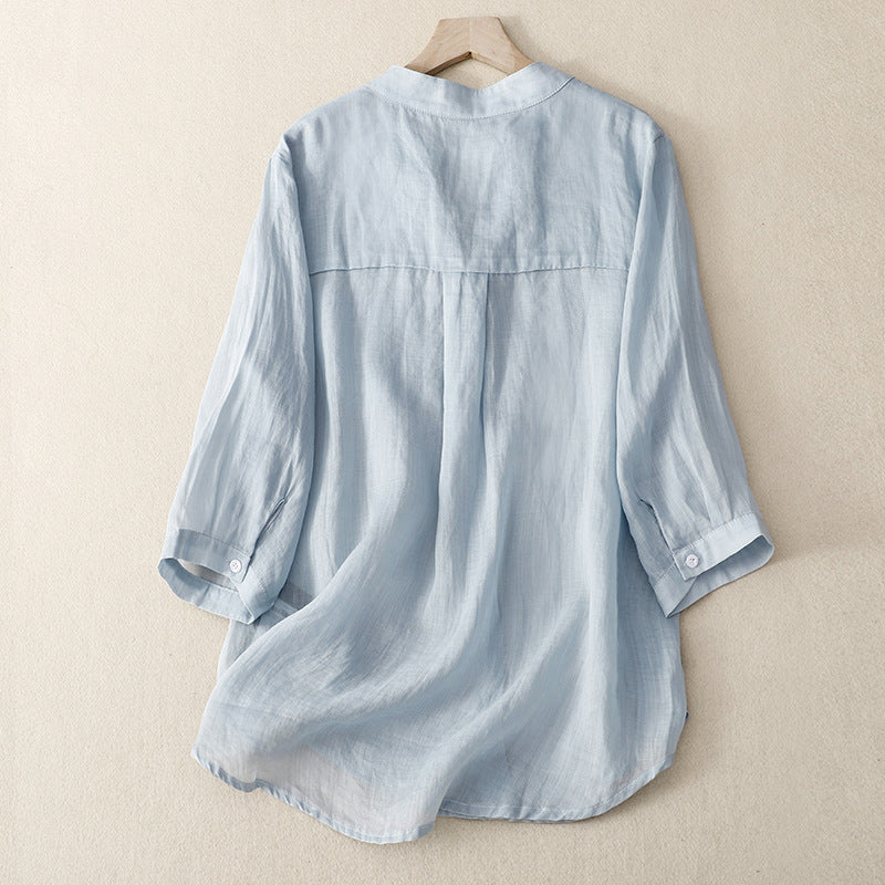 Mandarin Collar Linen Shirt