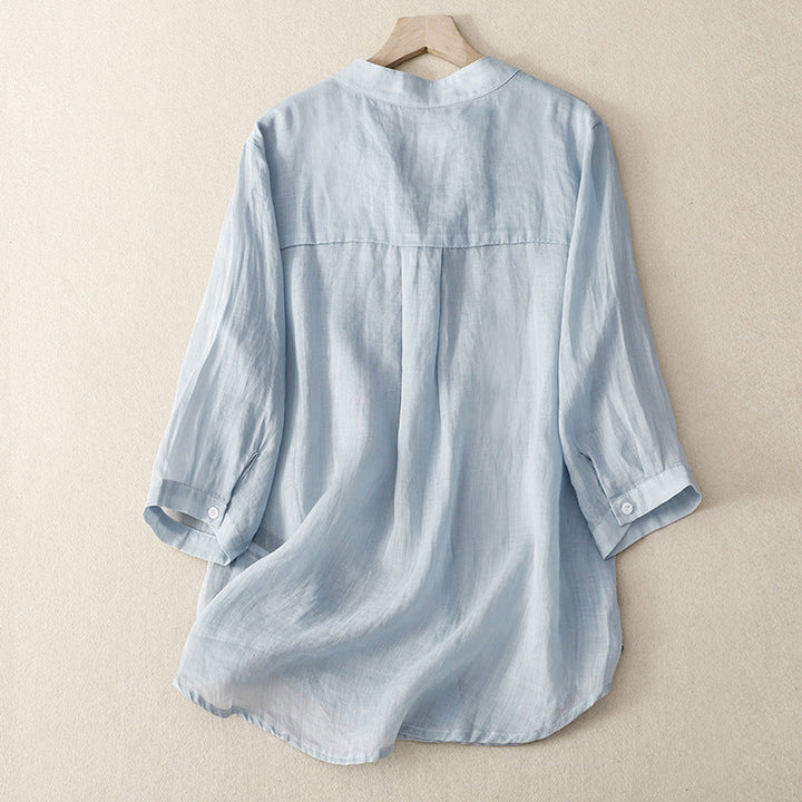 Mandarin Collar Linen Shirt