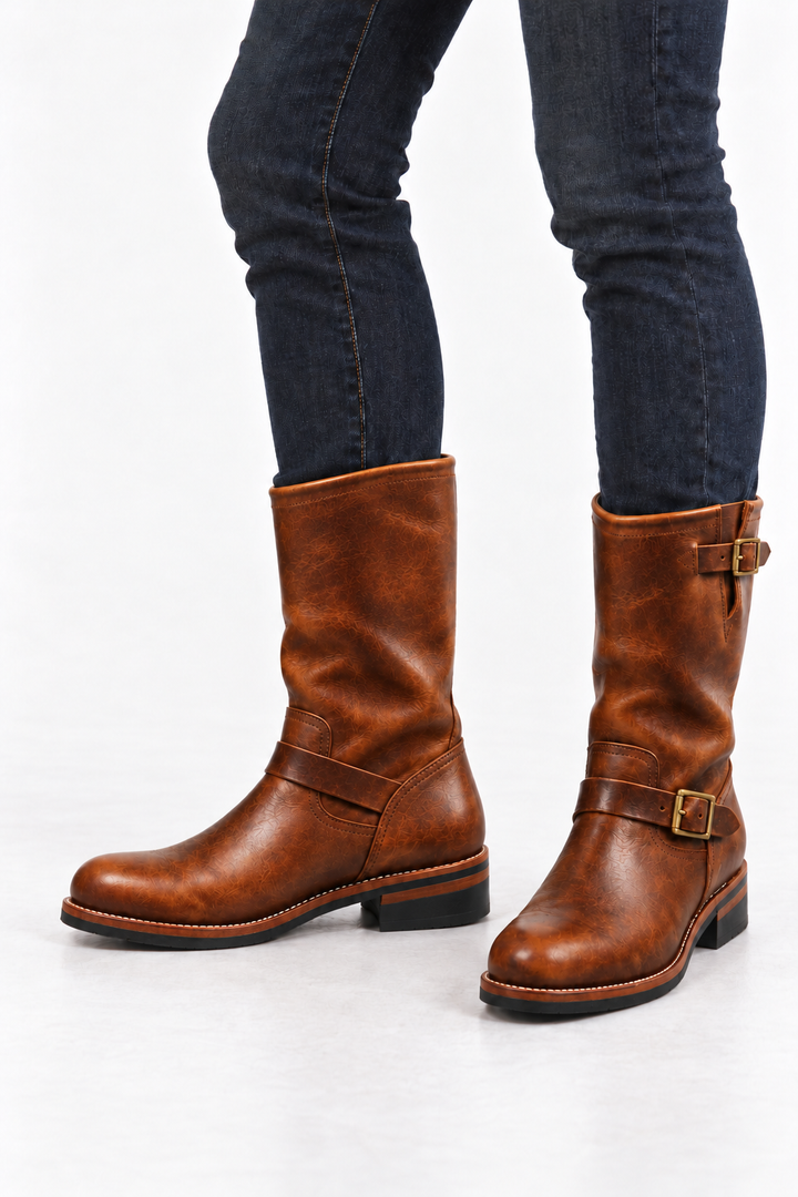 Mid-Calf Boots – Adjustable Buckle Straps & Cushioned Support