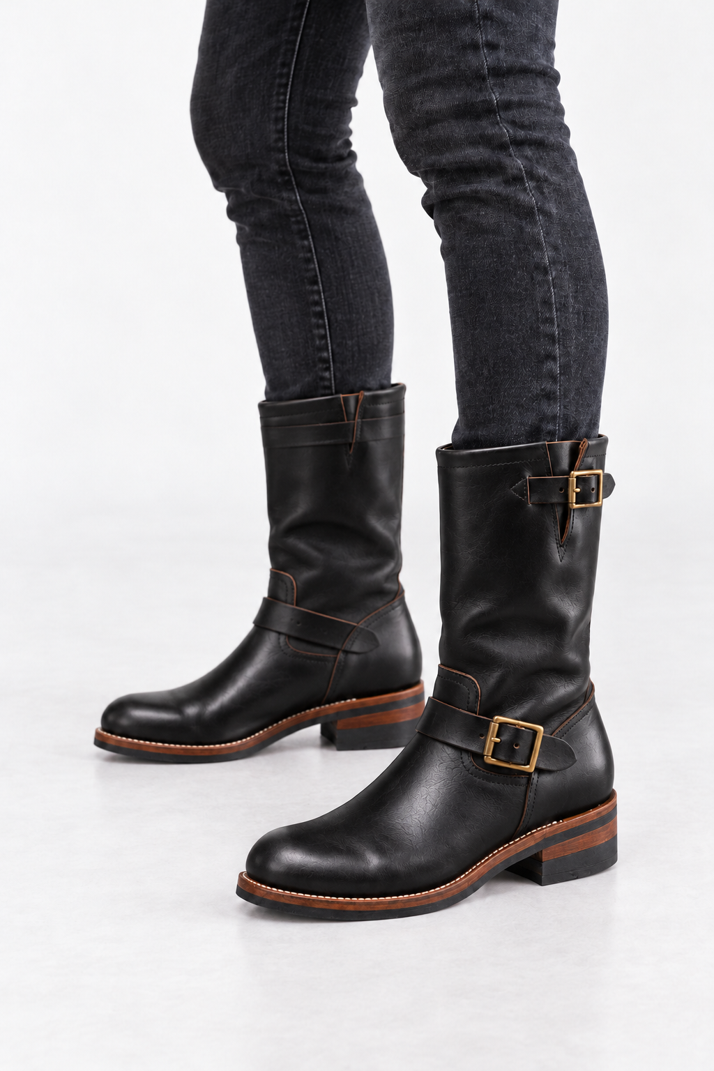 Mid-Calf Boots – Adjustable Buckle Straps & Cushioned Support