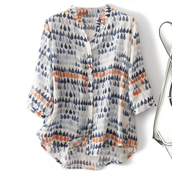 Raindrop Print Linen Blouse