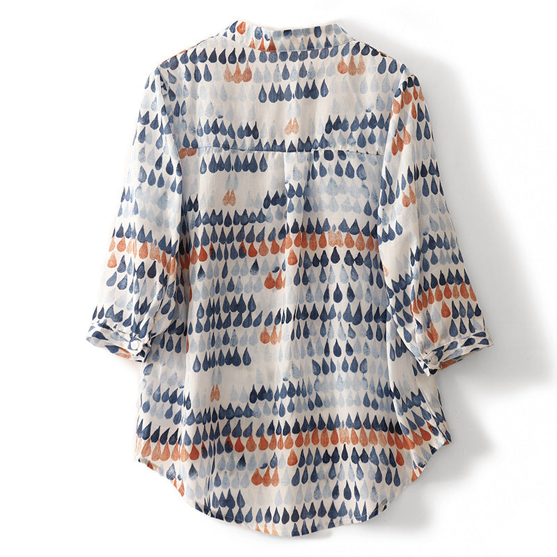 Raindrop Print Linen Blouse