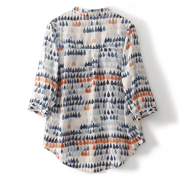 Raindrop Print Linen Blouse