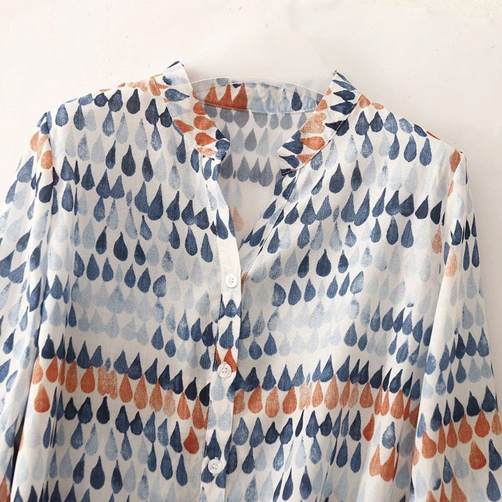 Raindrop Print Linen Blouse