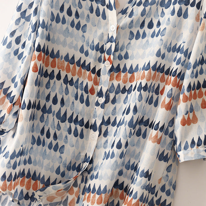 Raindrop Print Linen Blouse