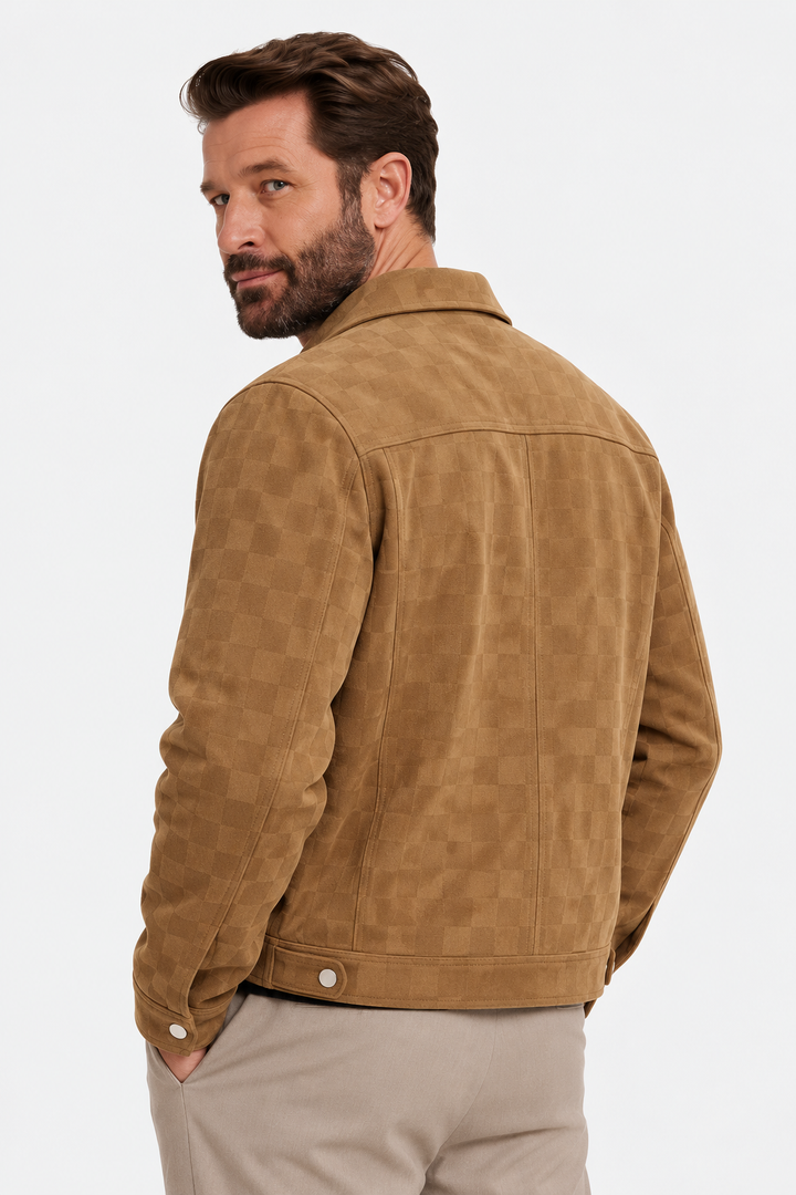 Refined Checkered Suede Button Jacket