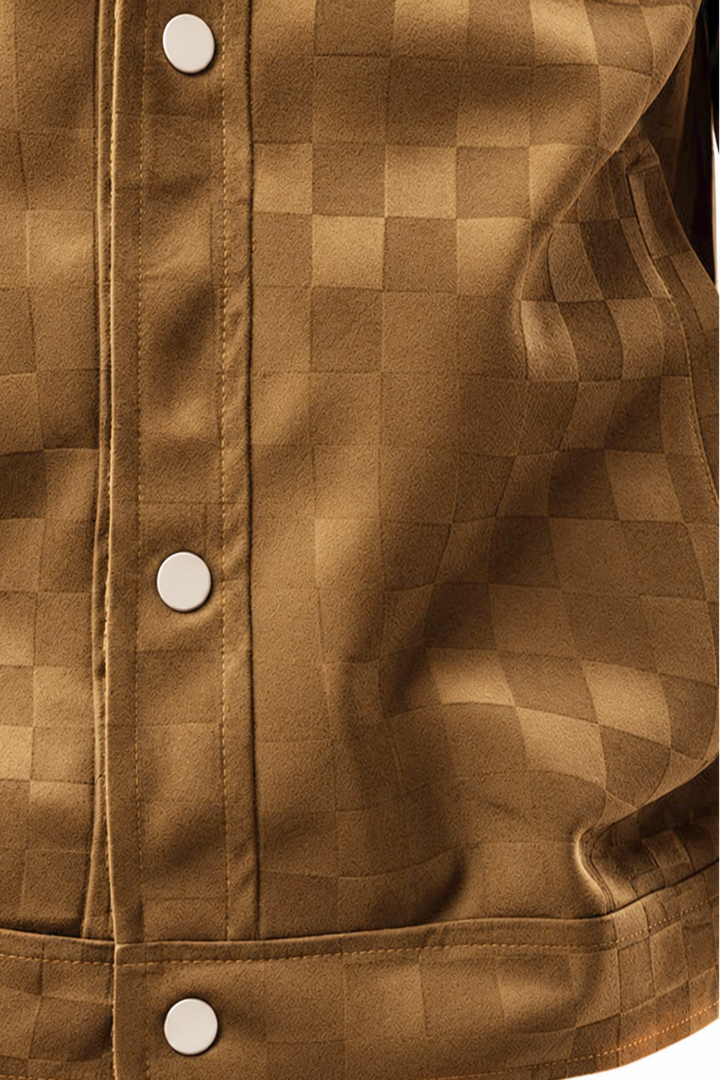 Refined Checkered Suede Button Jacket
