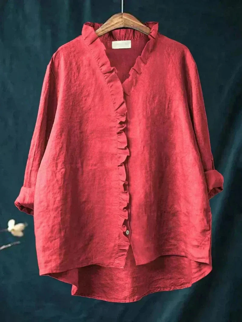 Ruffle Collar Linen Blouse