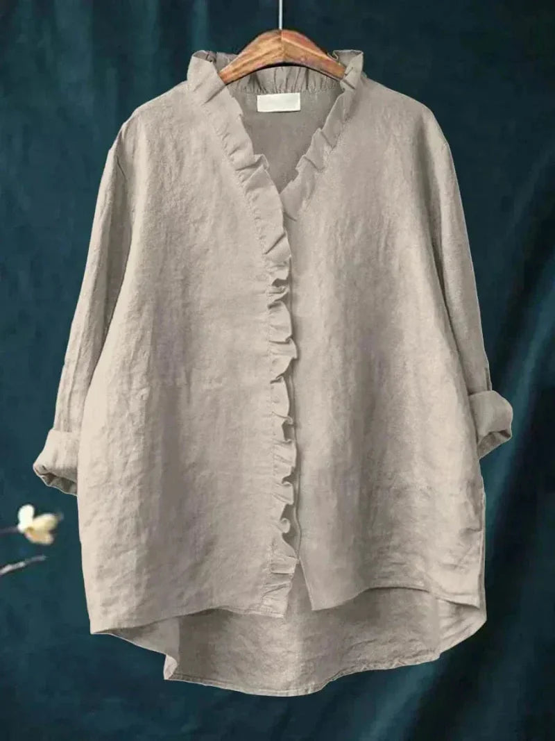 Ruffle Collar Linen Blouse