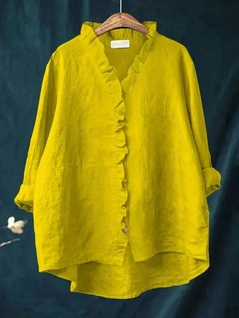 Ruffle Collar Linen Blouse