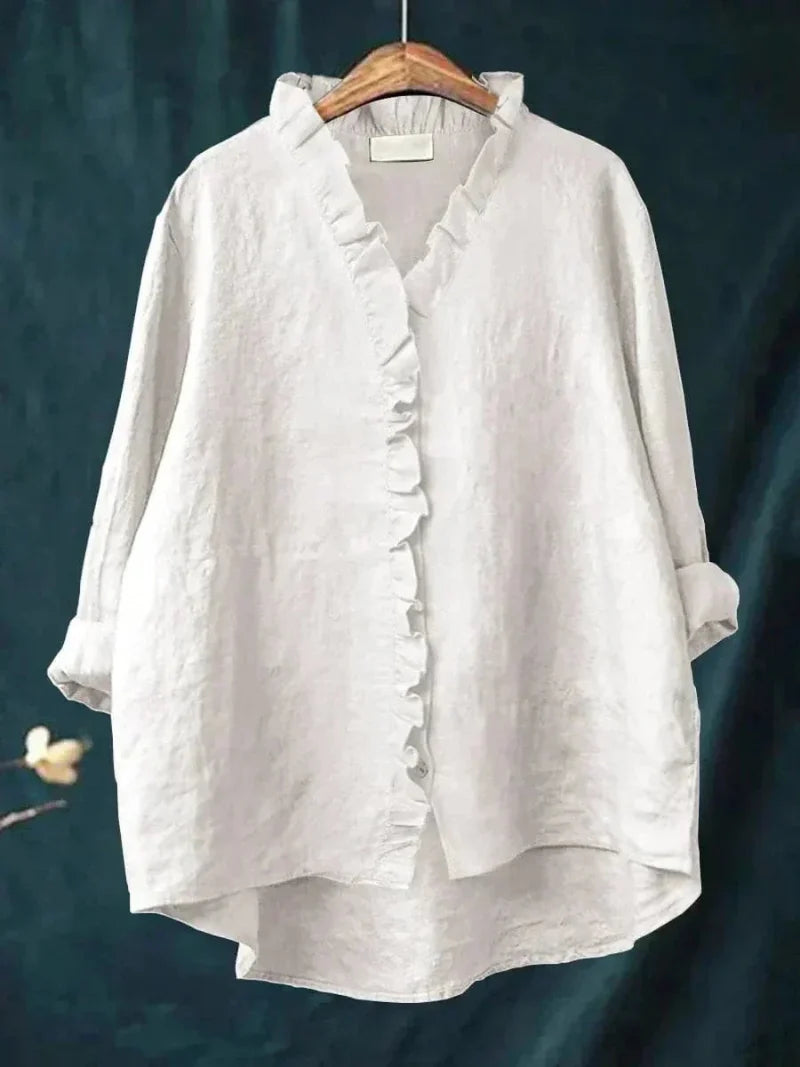 Ruffle Collar Linen Blouse