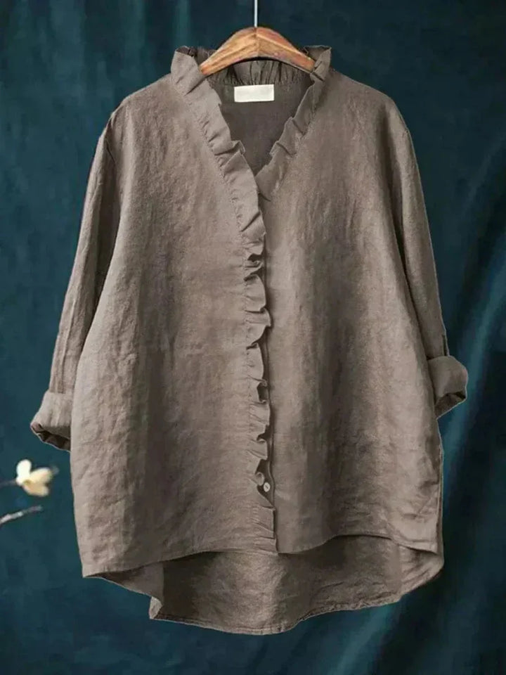 Ruffle Collar Linen Blouse