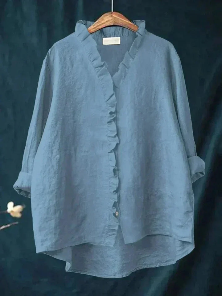 Ruffle Collar Linen Blouse