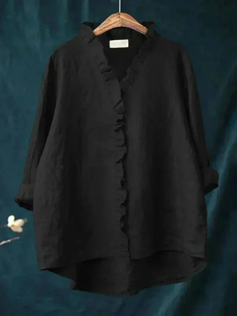 Ruffle Collar Linen Blouse