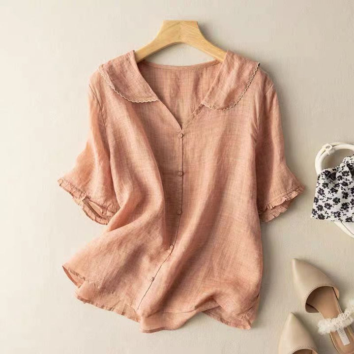 Scalloped Collar Linen Blouse