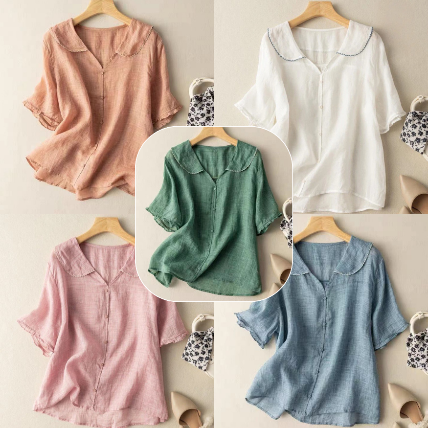 Scalloped Collar Linen Blouse