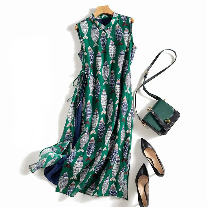 Sleeveless Fish Print Maxi Dress