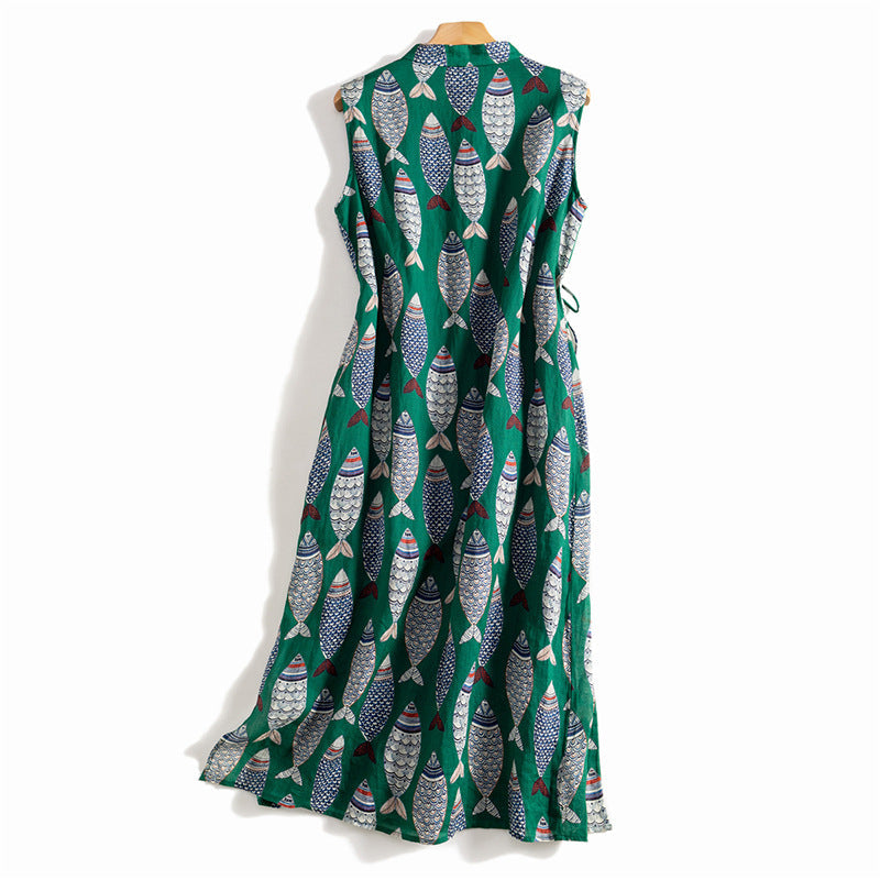 Sleeveless Fish Print Maxi Dress