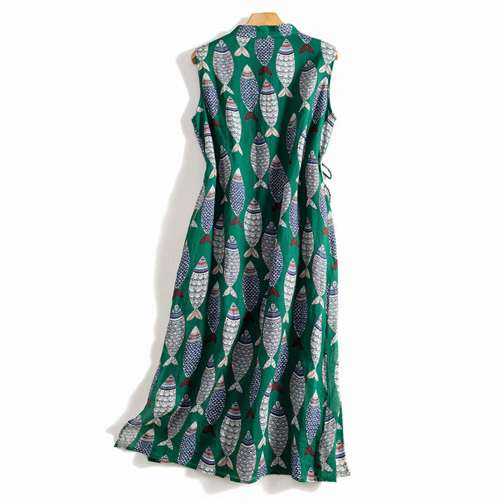 Sleeveless Fish Print Maxi Dress