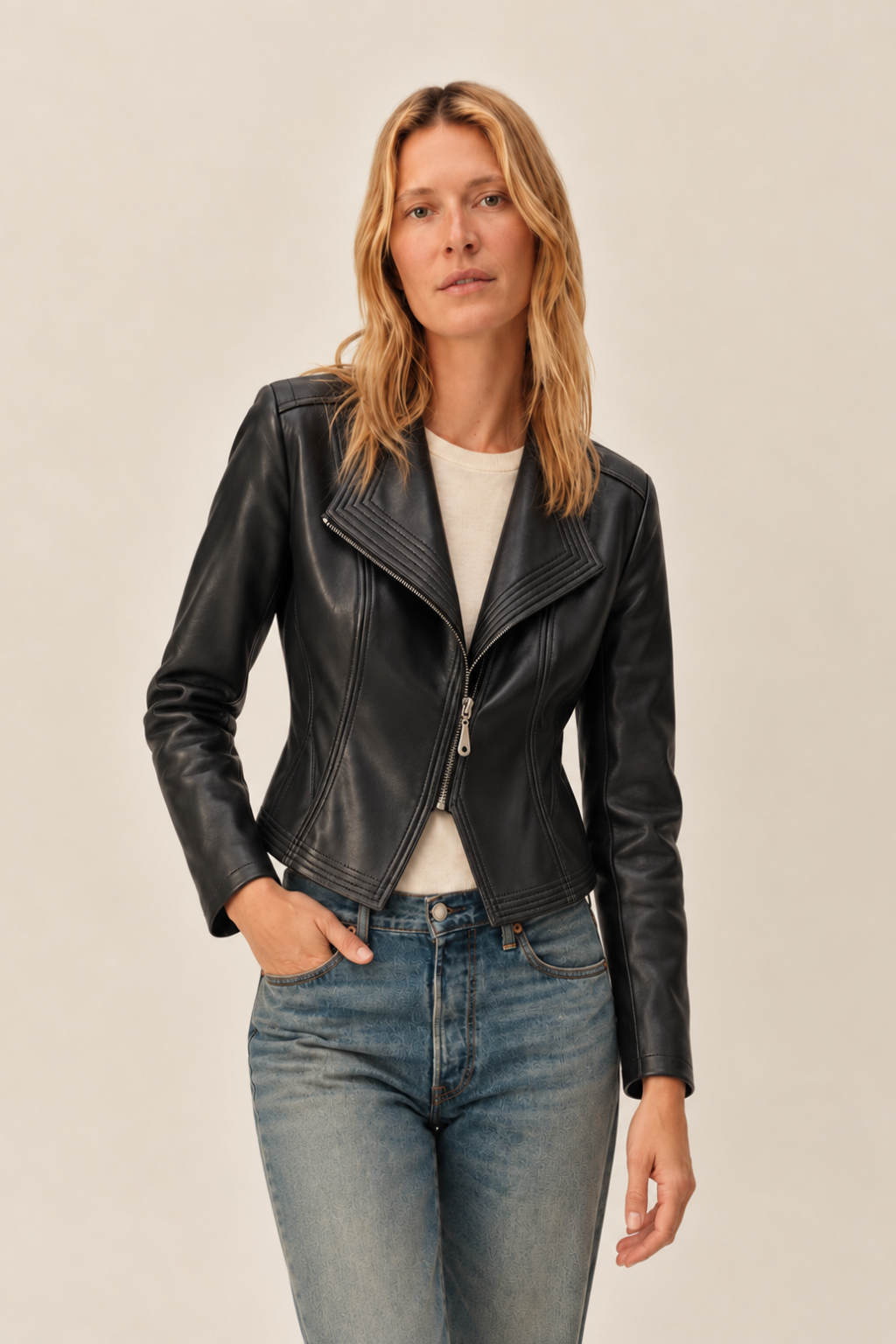 Structured Fit Vegan Leather Jacket